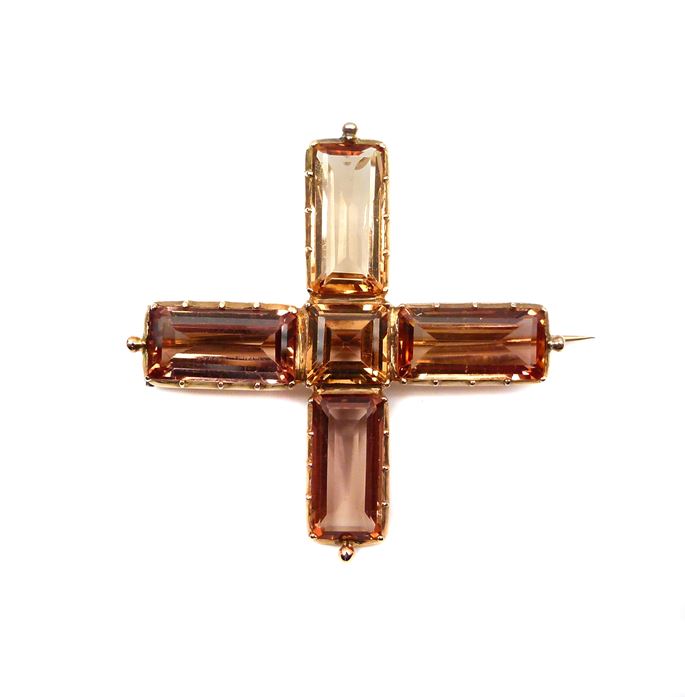 Antique golden-orange topaz cross pendant brooch | MasterArt